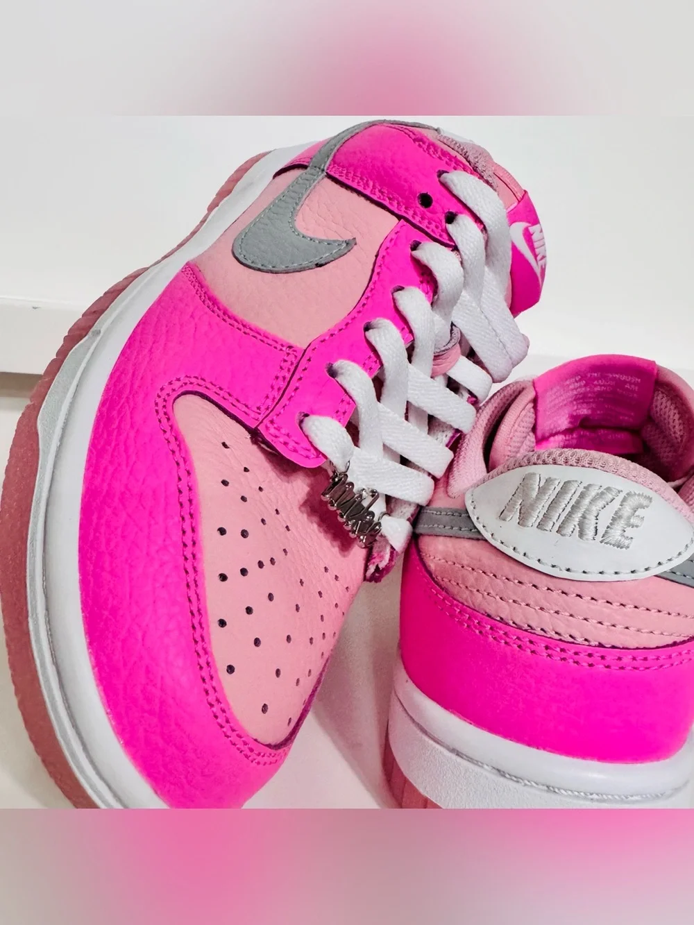Nike Dunk Low Pink Grey GS 4.5 • Deadstock Clean • Lace Charms • Barbie Pop
